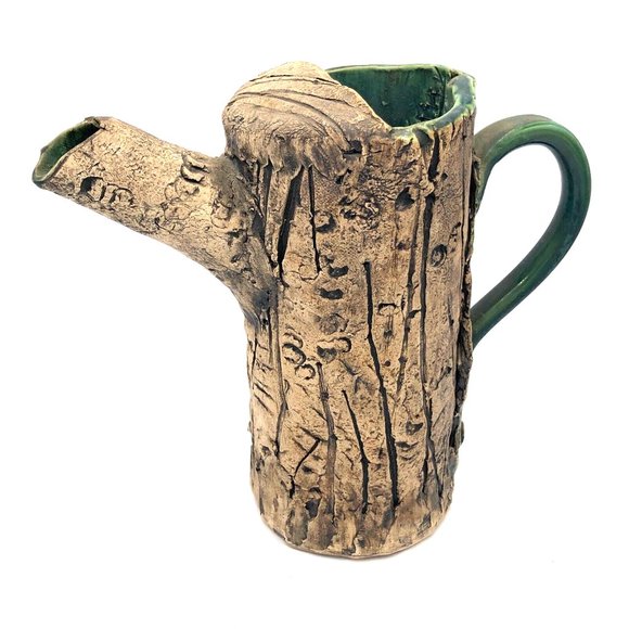 Vintage Studio Art Pottery Clay Pitcher Organic Tree Style Look Signed 7.5" Tall - Picture 1 of 6